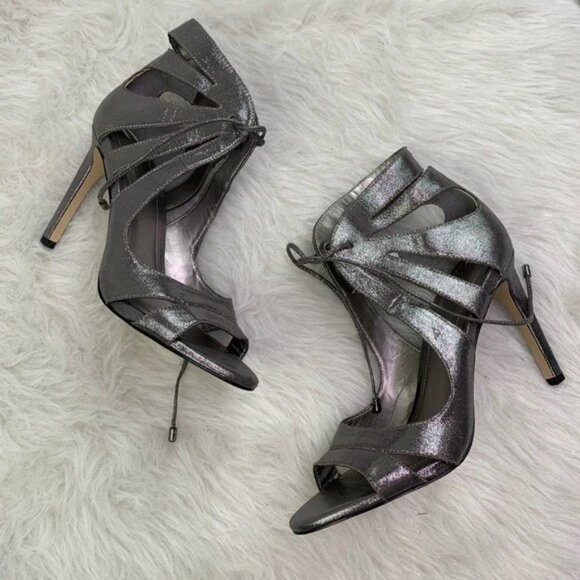 BCBGeneration Chierra Silver Pewter Cut Out Peep Toe Heels 10 - Picture 4 of 13